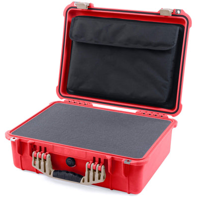 Pelican 1520 Case, Red with Desert Tan Handle & Latches Pick & Pluck Foam with Computer Pouch ColorCase 015200-0201-320-310