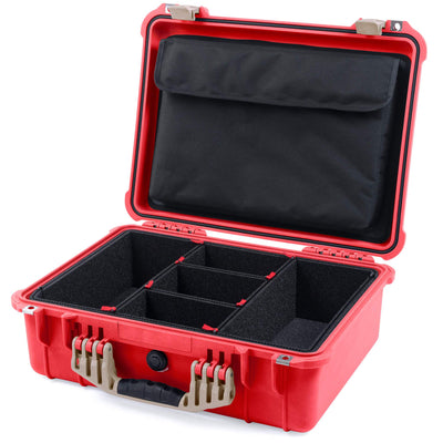 Pelican 1520 Case, Red with Desert Tan Handle & Latches TrekPak Divider System with Computer Pouch ColorCase 015200-0220-320-310