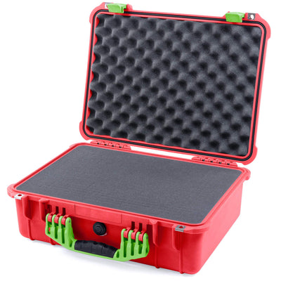 Pelican 1520 Case, Red with Lime Green Handle & Latches Pick & Pluck Foam with Convolute Lid Foam ColorCase 015200-0001-320-300