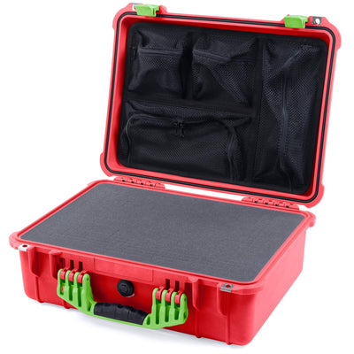 Pelican 1520 Case, Red with Lime Green Handle & Latches Pick & Pluck Foam with Mesh Lid Organizer ColorCase 015200-0101-320-300