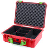 Pelican 1520 Case, Red with Lime Green Handle & Latches TrekPak Divider System with Convolute Lid Foam ColorCase 015200-0020-320-300