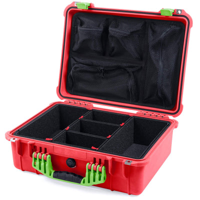 Pelican 1520 Case, Red with Lime Green Handle & Latches TrekPak Divider System with Mesh Lid Organizer ColorCase 015200-0120-320-300