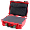 Pelican 1520 Case, Red with OD Green Handle & Latches Pick & Pluck Foam with Computer Pouch ColorCase 015200-0201-320-130