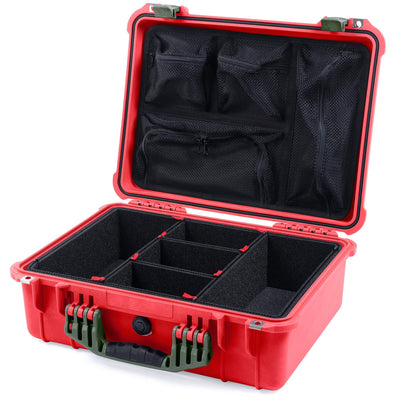 Pelican 1520 Case, Red with OD Green Handle & Latches TrekPak Divider System with Mesh Lid Organizer ColorCase 015200-0120-320-130