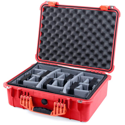 Pelican 1520 Case, Red with Orange Handle & Latches Gray Padded Microfiber Dividers with Convolute Lid Foam ColorCase 015200-0070-320-150