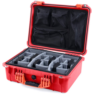Pelican 1520 Case, Red with Orange Handle & Latches Gray Padded Microfiber Dividers with Mesh Lid Organizer ColorCase 015200-0170-320-150