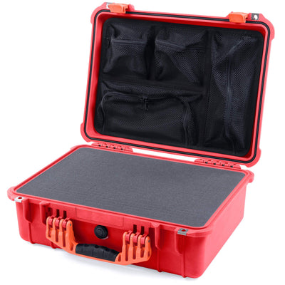 Pelican 1520 Case, Red with Orange Handle & Latches Pick & Pluck Foam with Mesh Lid Organizer ColorCase 015200-0101-320-150