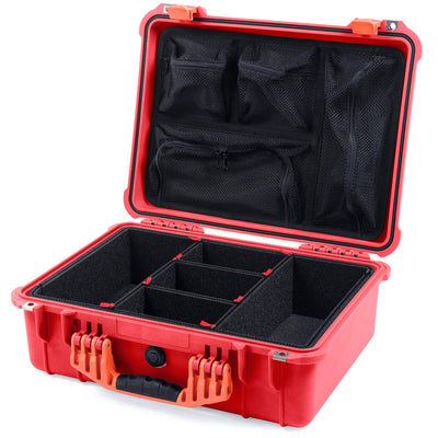 Pelican 1520 Case, Red with Orange Handle & Latches TrekPak Divider System with Mesh Lid Organizer ColorCase 015200-0120-320-150