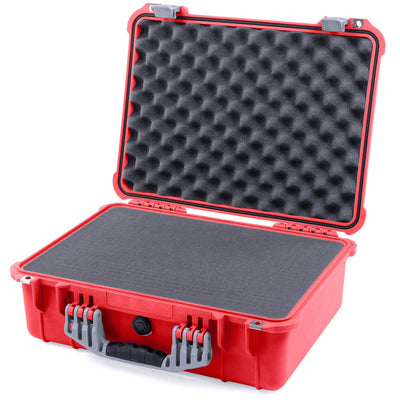 Pelican 1520 Case, Red with Silver Handle & Latches Pick & Pluck Foam with Convolute Lid Foam ColorCase 015200-0001-320-180