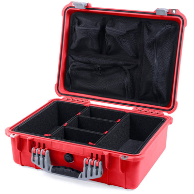 Pelican 1520 Case, Red with Silver Handle & Latches TrekPak Divider System with Mesh Lid Organizer ColorCase 015200-0120-320-180