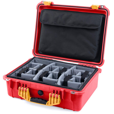 Pelican 1520 Case, Red with Yellow Handle & Latches Gray Padded Microfiber Dividers with Computer Pouch ColorCase 015200-0270-320-240
