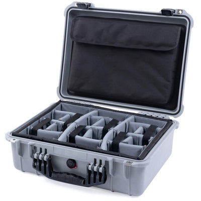 Pelican 1520 Case, Silver with Black Handle & Latches Gray Padded Microfiber Dividers with Computer Pouch ColorCase 015200-0270-180-110