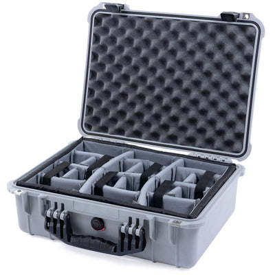 Pelican 1520 Case, Silver with Black Handle & Latches Gray Padded Microfiber Dividers with Convolute Lid Foam ColorCase 015200-0070-180-110