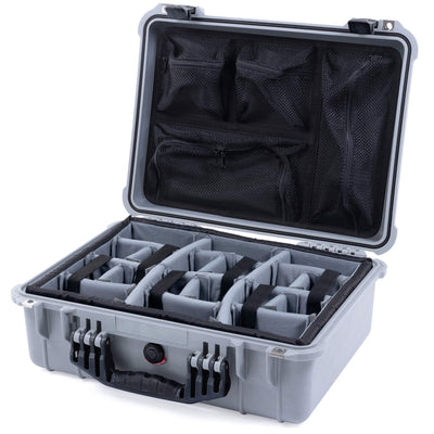 Pelican 1520 Case, Silver with Black Handle & Latches Gray Padded Microfiber Dividers with Mesh Lid Organizer ColorCase 015200-0170-180-110