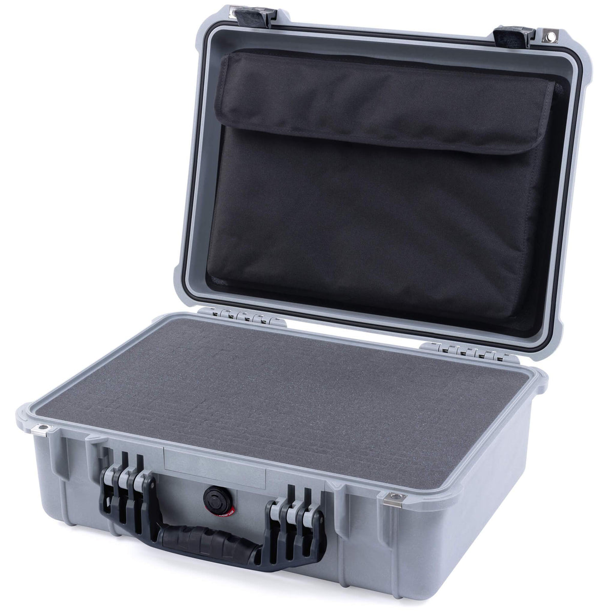 Pelican 1520 Case, Silver with Black Handle &amp; Latches Pick &amp; Pluck Foam with Computer Pouch ColorCase 015200-0201-180-110