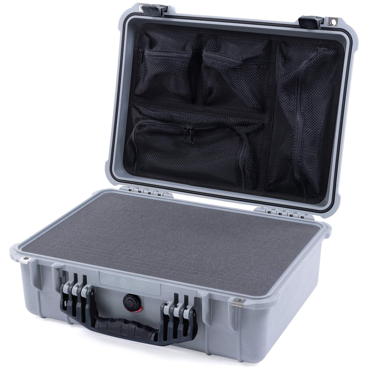 Pelican 1520 Case, Silver with Black Handle &amp; Latches Pick &amp; Pluck Foam with Mesh Lid Organizer ColorCase 015200-0101-180-110