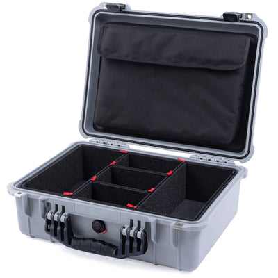 Pelican 1520 Case, Silver with Black Handle & Latches TrekPak Divider System with Computer Pouch ColorCase 015200-0220-180-110