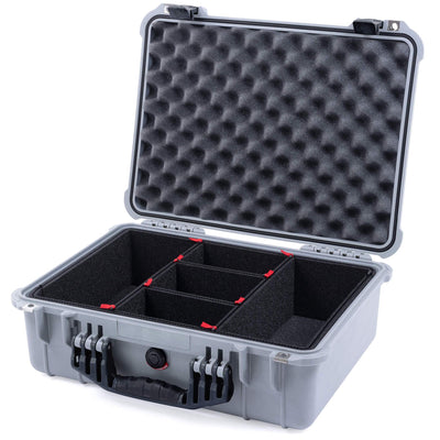 Pelican 1520 Case, Silver with Black Handle & Latches TrekPak Divider System with Convolute Lid Foam ColorCase 015200-0020-180-110