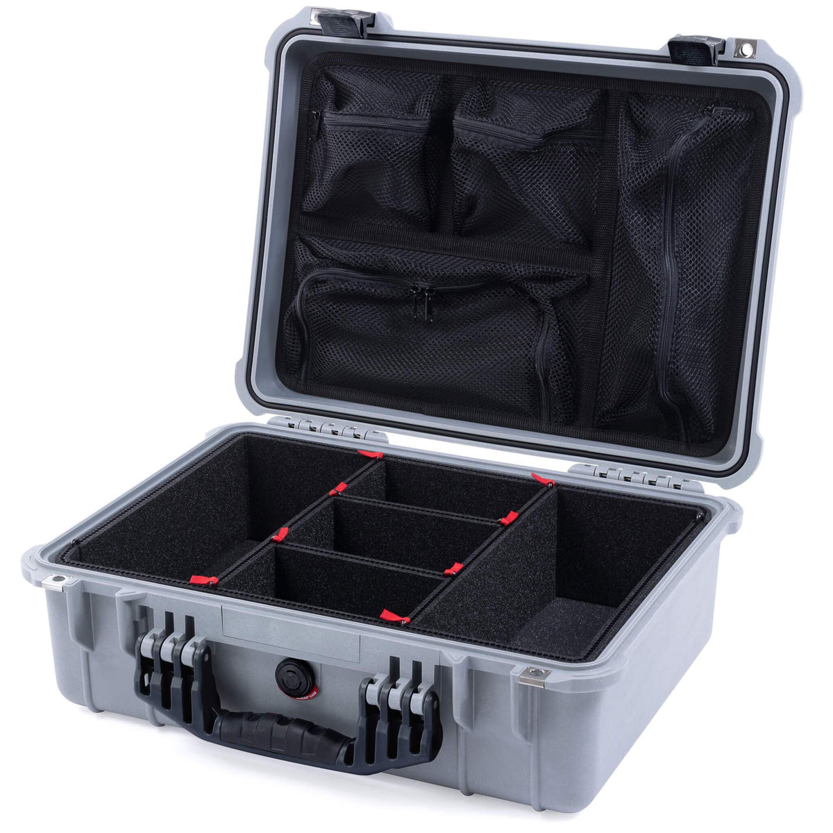 Pelican 1520 Case, Silver with Black Handle &amp; Latches TrekPak Divider System with Mesh Lid Organizer ColorCase 015200-0120-180-110
