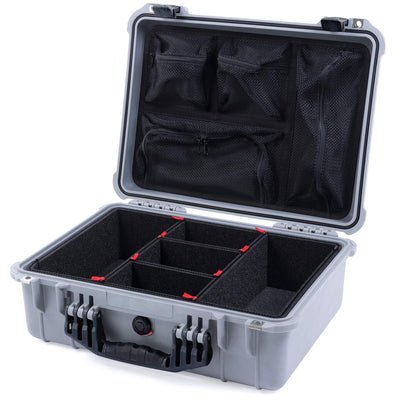 Pelican 1520 Case, Silver with Black Handle & Latches TrekPak Divider System with Mesh Lid Organizer ColorCase 015200-0120-180-110