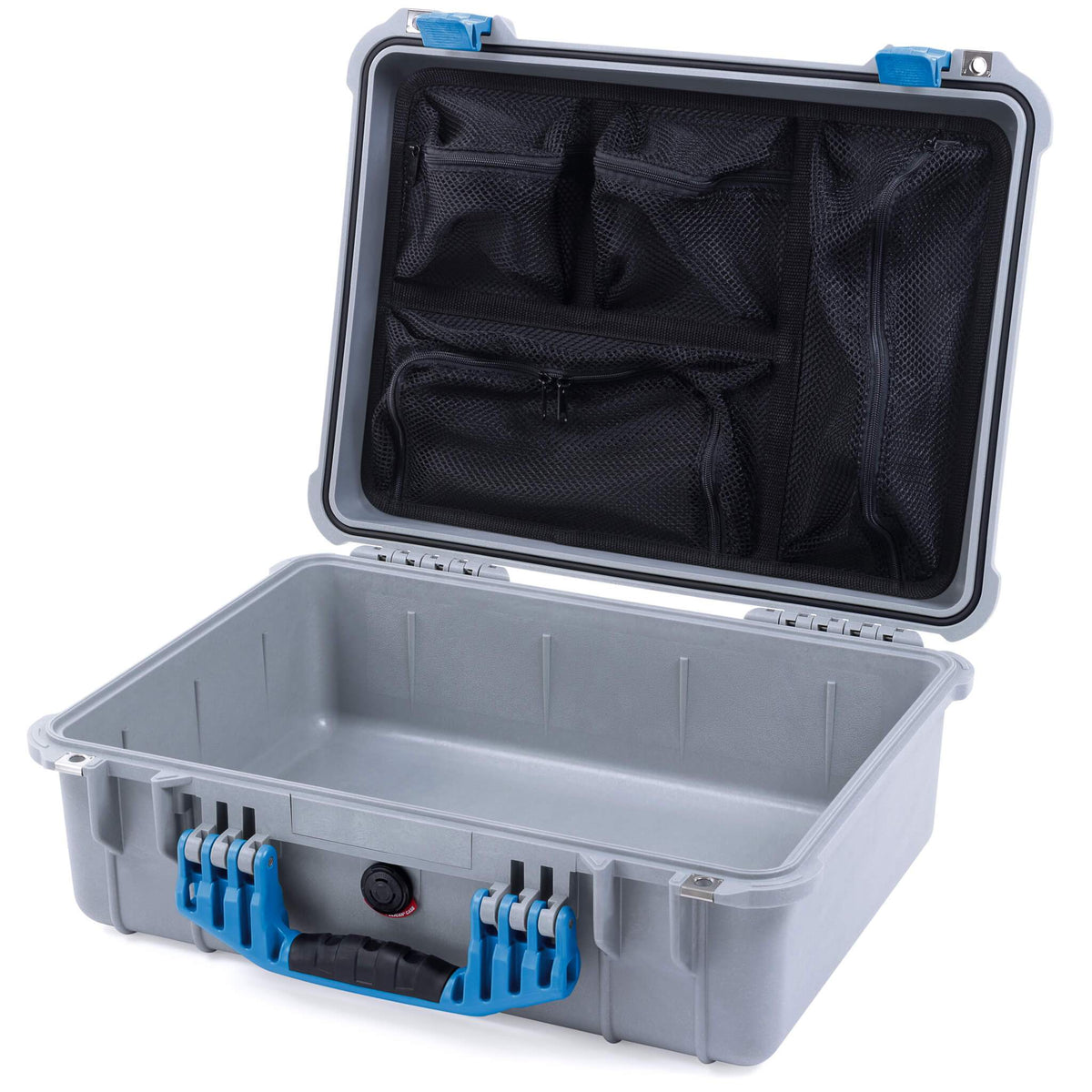Pelican 1520 Case, Silver with Blue Handle &amp; Latches Mesh Lid Organizer Only ColorCase 015200-0100-180-120