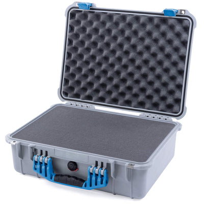 Pelican 1520 Case, Silver with Blue Handle & Latches Pick & Pluck Foam with Convolute Lid Foam ColorCase 015200-0001-180-120