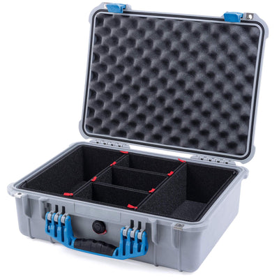 Pelican 1520 Case, Silver with Blue Handle & Latches TrekPak Divider System with Convolute Lid Foam ColorCase 015200-0020-180-120