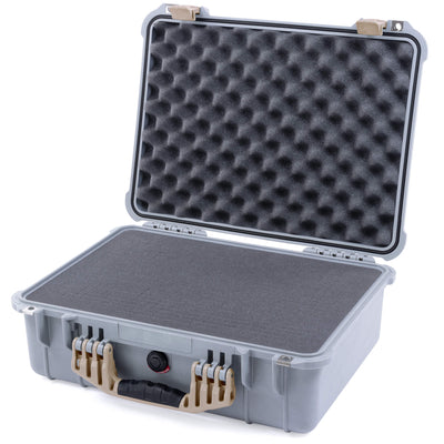 Pelican 1520 Case, Silver with Desert Tan Handle & Latches Pick & Pluck Foam with Convolute Lid Foam ColorCase 015200-0001-180-310