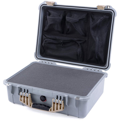 Pelican 1520 Case, Silver with Desert Tan Handle & Latches Pick & Pluck Foam with Mesh Lid Organizer ColorCase 015200-0101-180-310