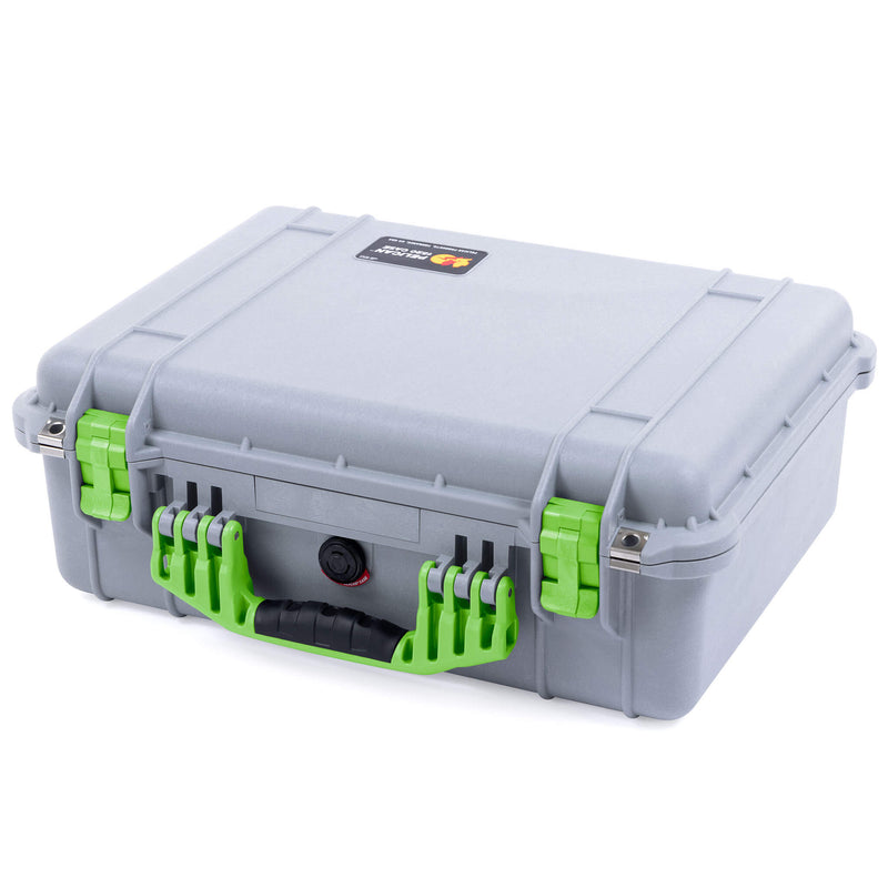 Pelican 1520 Case, Silver with Lime Green Handle & Latches ColorCase 