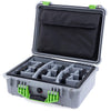 Pelican 1520 Case, Silver with Lime Green Handle & Latches Gray Padded Microfiber Dividers with Computer Pouch ColorCase 015200-0270-180-300