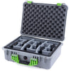 Pelican 1520 Case, Silver with Lime Green Handle & Latches Gray Padded Microfiber Dividers with Convolute Lid Foam ColorCase 015200-0070-180-300