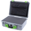 Pelican 1520 Case, Silver with Lime Green Handle & Latches Pick & Pluck Foam with Computer Pouch ColorCase 015200-0201-180-300