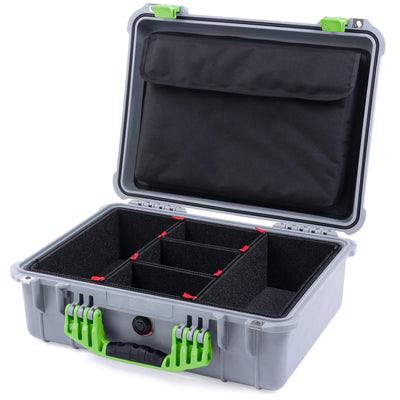 Pelican 1520 Case, Silver with Lime Green Handle & Latches TrekPak Divider System with Computer Pouch ColorCase 015200-0220-180-300