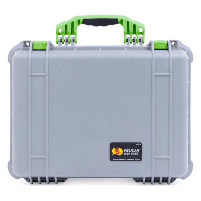 Pelican 1520 Case, Silver with Lime Green Handle & Latches ColorCase