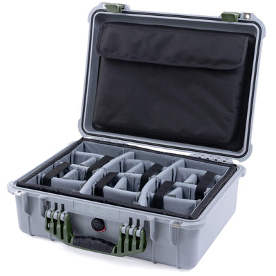 Pelican 1520 Case, Silver with OD Green Handle & Latches Gray Padded Microfiber Dividers with Computer Pouch ColorCase 015200-0270-180-130