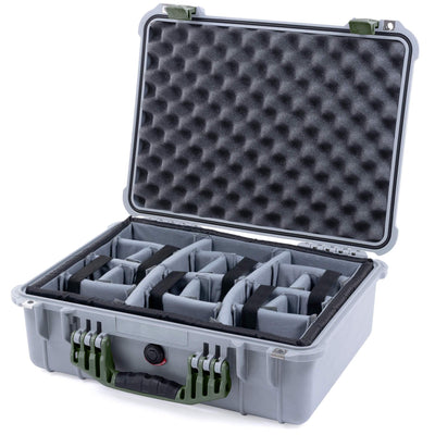 Pelican 1520 Case, Silver with OD Green Handle & Latches Gray Padded Microfiber Dividers with Convolute Lid Foam ColorCase 015200-0070-180-130