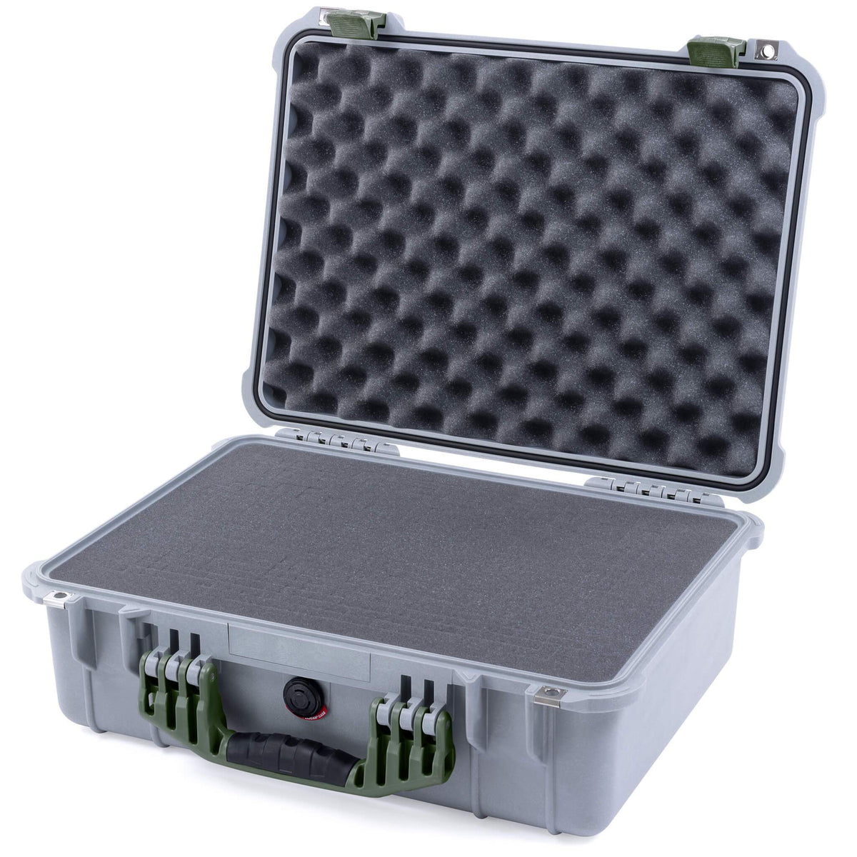 Pelican 1520 Case, Silver with OD Green Handle &amp; Latches Pick &amp; Pluck Foam with Convolute Lid Foam ColorCase 015200-0001-180-130