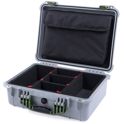 Pelican 1520 Case, Silver with OD Green Handle & Latches TrekPak Divider System with Computer Pouch ColorCase 015200-0220-180-130