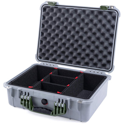 Pelican 1520 Case, Silver with OD Green Handle & Latches TrekPak Divider System with Convolute Lid Foam ColorCase 015200-0020-180-130