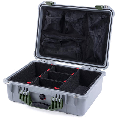 Pelican 1520 Case, Silver with OD Green Handle & Latches TrekPak Divider System with Mesh Lid Organizer ColorCase 015200-0120-180-130