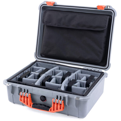 Pelican 1520 Case, Silver with Orange Handle & Latches Gray Padded Microfiber Dividers with Computer Pouch ColorCase 015200-0270-180-150