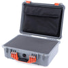 Pelican 1520 Case, Silver with Orange Handle & Latches Pick & Pluck Foam with Computer Pouch ColorCase 015200-0201-180-150