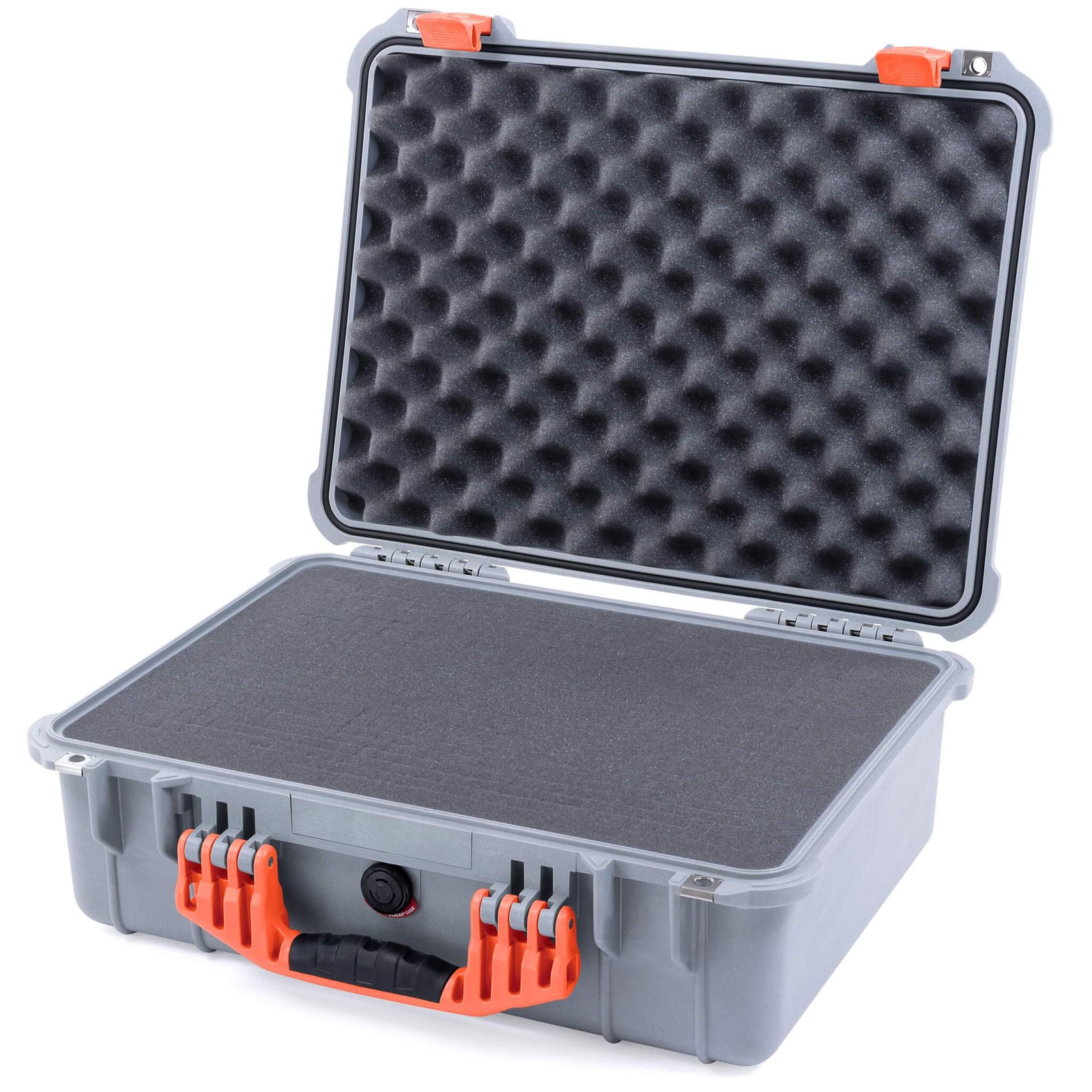 Pelican 1520 Case, Silver with Orange Handle & Latches Pick & Pluck Foam with Convolute Lid Foam ColorCase 015200-0001-180-150