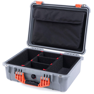 Pelican 1520 Case, Silver with Orange Handle & Latches TrekPak Divider System with Computer Pouch ColorCase 015200-0220-180-150