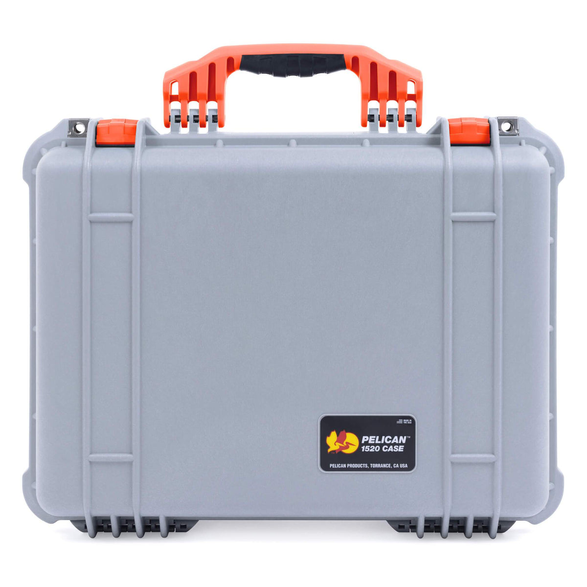 Pelican 1520 Case, Silver with Orange Handle &amp; Latches ColorCase 