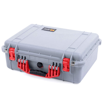 Pelican 1520 Case, Silver with Red Handle & Latches ColorCase