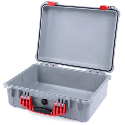 Pelican 1520 Case, Silver with Red Handle & Latches None (Case Only) ColorCase 015200-0000-180-150