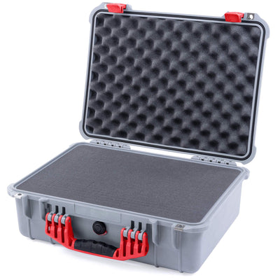 Pelican 1520 Case, Silver with Red Handle & Latches Pick & Pluck Foam with Convolute Lid Foam ColorCase 015200-0001-180-150
