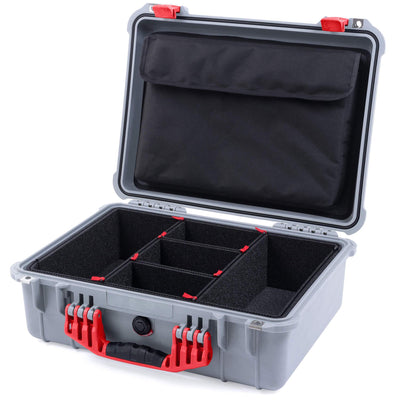 Pelican 1520 Case, Silver with Red Handle & Latches TrekPak Divider System with Computer Pouch ColorCase 015200-0220-180-320